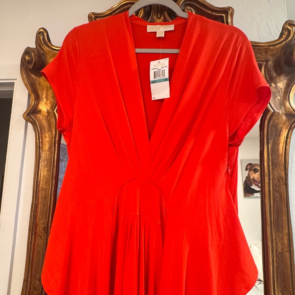 Vibrant Red V-Neck Dress